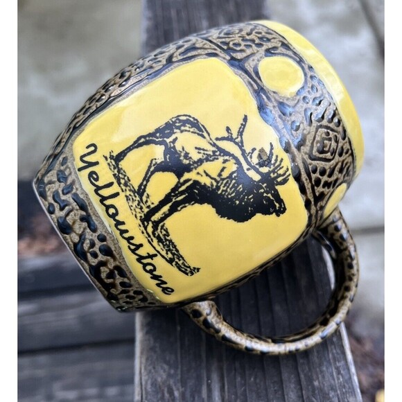 Always Azul Pottery Colorado Mug Yellowstone Moose Yellow Brown 14 oz, no spoon - Picture 1 of 5